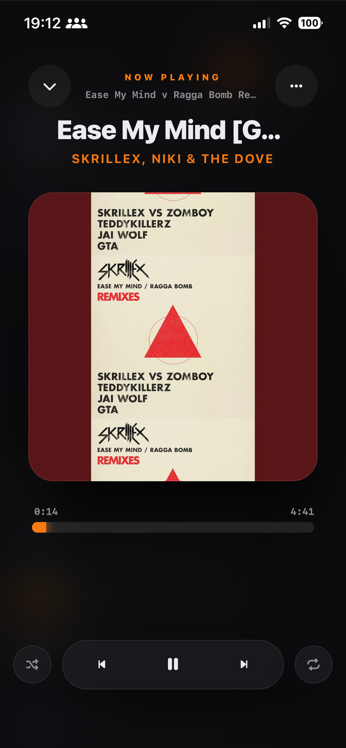 Now playing screen on mobile