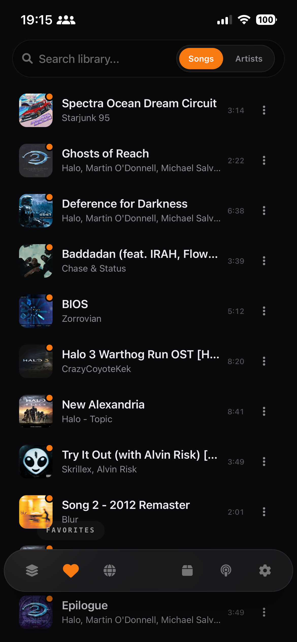 Songs library on mobile